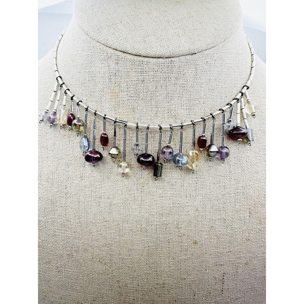Artisan Handmade Glass Bead Choker Necklace Spring Color 15”